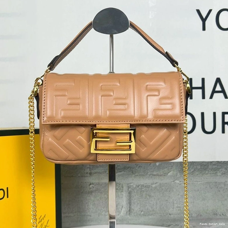 FF Motif Brown Bag Fendi Leather Mini Baguette In Nappa 0708